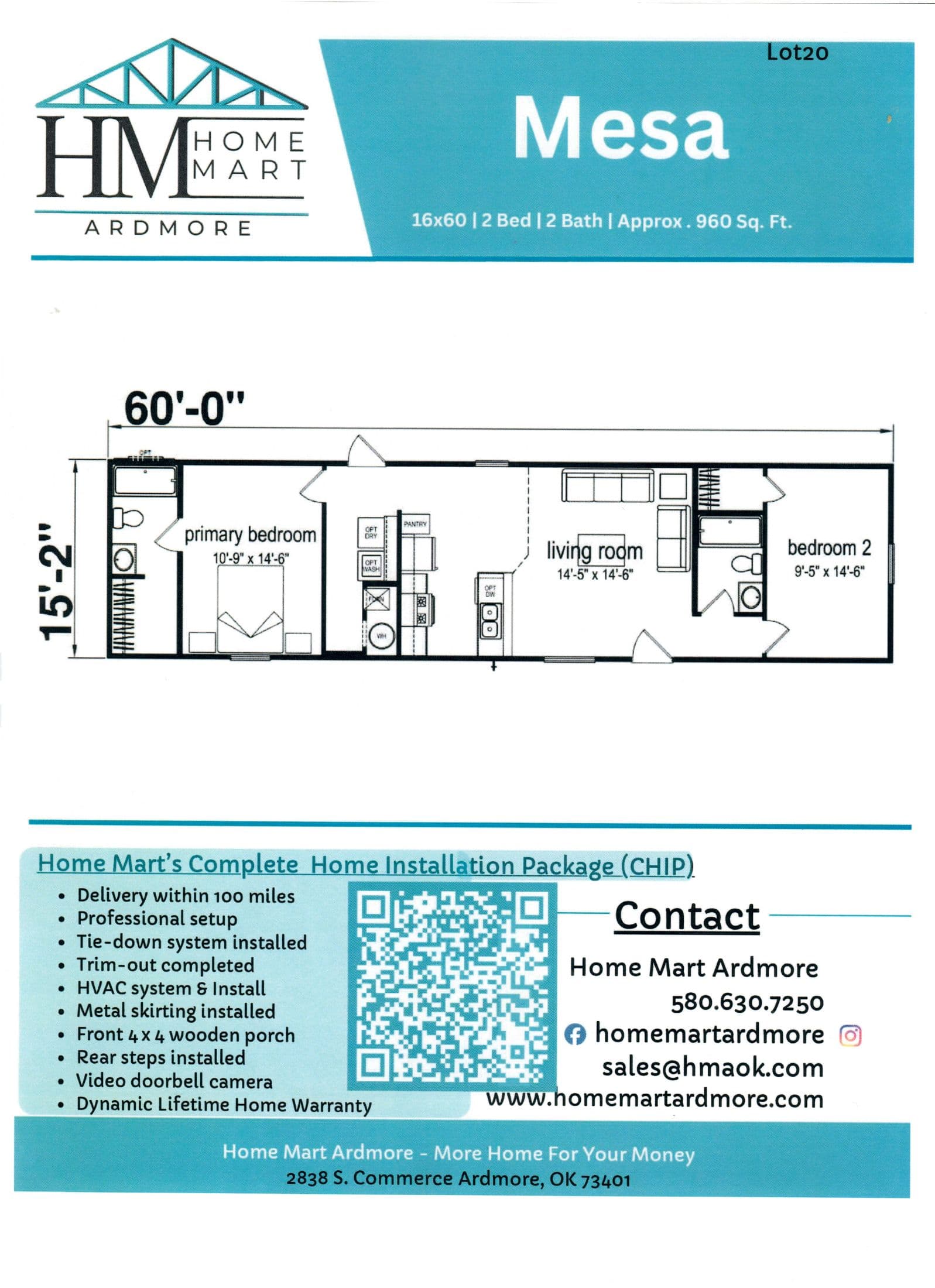 Mesa lot #20 floor plan home features