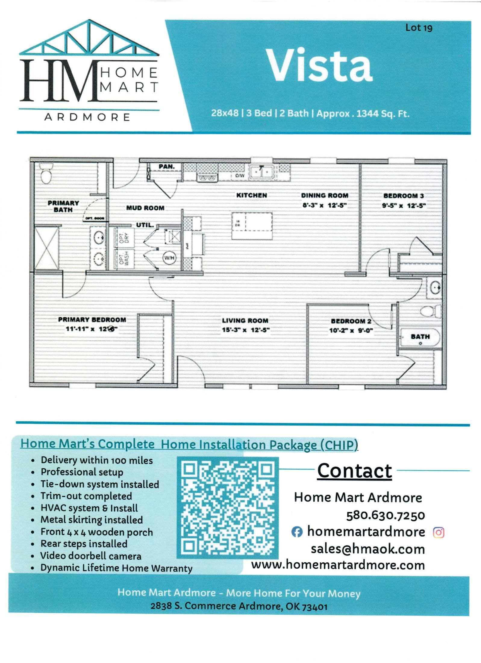 Vista lot #19 floor plan home features